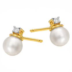 Náušnice s perlami a diamanty 0,02 ct, zlato 585