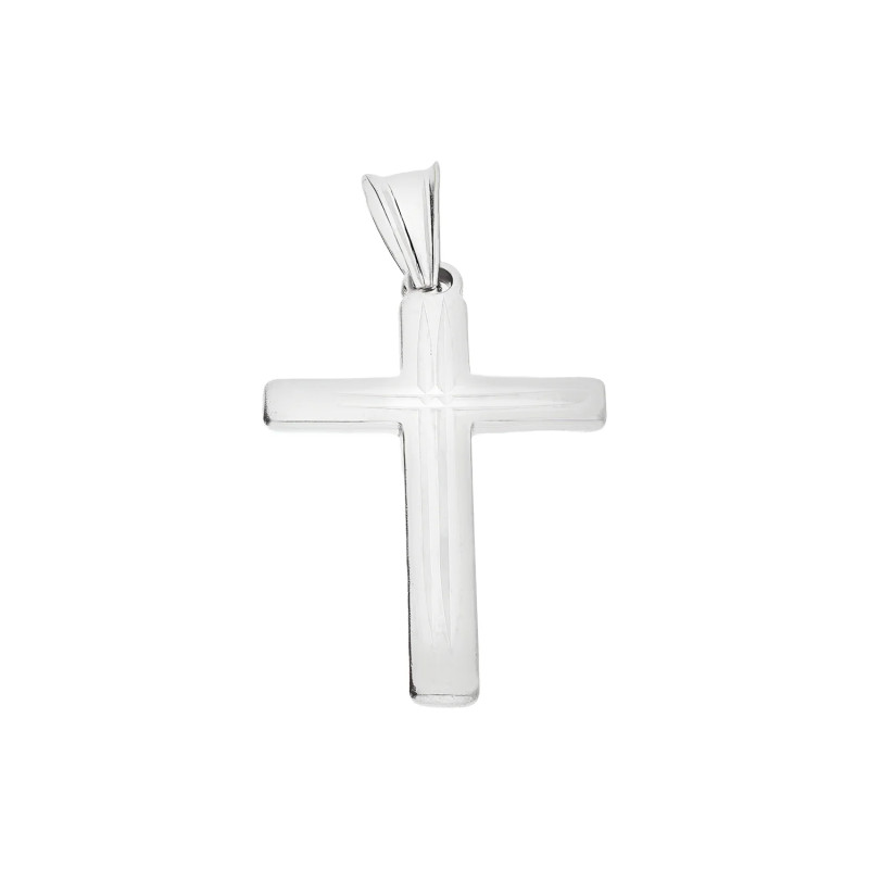 Stříbrný křížek s hranatými rameny a zkosenými hranami. Univerzální symbol víry a elegance, ideální jako dárek. Rozměry: 2,8 cm 
