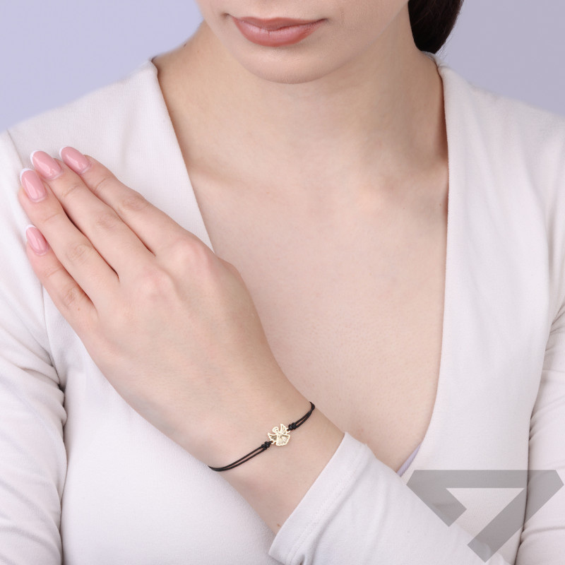 Černý náramek s andělíčkem ze zlata ryzosti 585