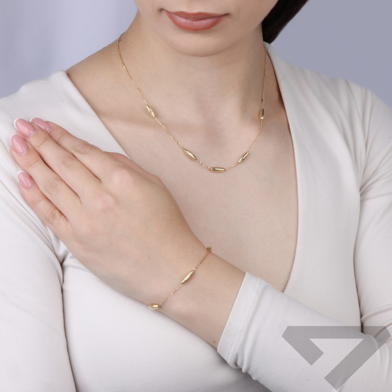 Zlatý náhrdelník 14 karátů s diamantovanými fazolkami