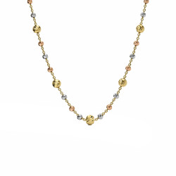 Objevte elegantní zlatý náhrdelník ze zlata 585 se třemi barvami zlata a třpytivými diamantovanými kuličkami. Ideální dárek pro 