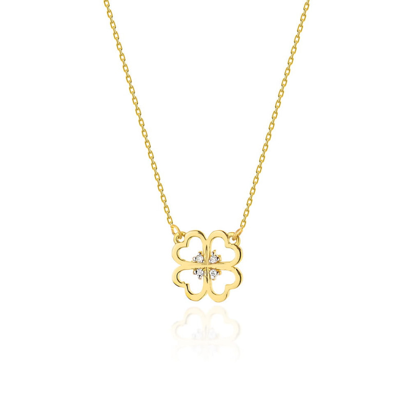 Jemný zlatý řetízek s diamantovým čtyřlístkem | iSezam.cz