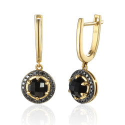 Náušnice z černých diamantů 0,18 ct a achátu, zlato 585