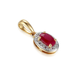 Objevte elegantní přívěsek s oválným rubínem 0,30 ct a diamanty 0,01 ct ze zlata 585. Dokonalý dárek, který podtrhne vaši žensko