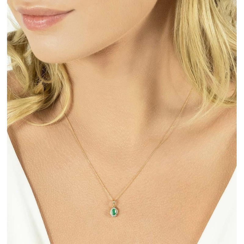 Přívěsek s oválným smaragdem 0,18 ct a diamanty 0,01 ct, zlato 585