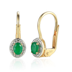 Náušnice se smaragdem 0,35ct a diamanty 0,02ct, zlato 585