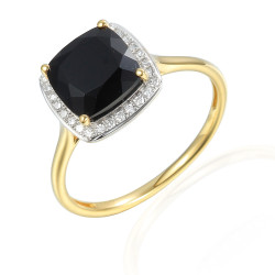 Objevte elegantní zlatý prsten 585 s diamanty (0,07 ct) a černým achátem. Moderní design, skvělá volba pro každou příležitost. N