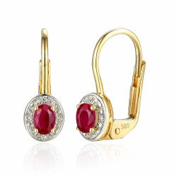 Náušnice s rubínem 0,55 ct a diamanty 0,02 ct, zlato 585