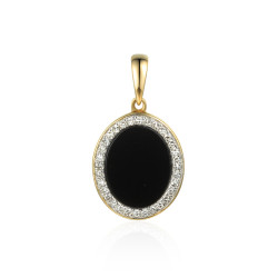 Zlatý přívěsek 585 s černým achátem a diamanty 0,10 ct | iSezam.cz