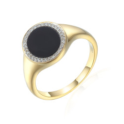 Zlatý signet prsten s černým achátem a diamanty 0,10ct | iSezam.cz