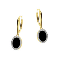 Objevte elegantní zlaté náušnice 585 s černými acháty a diamanty 0,14 ct v obchodě Jubiler Sezam. Klasický design, pohodlné zapí