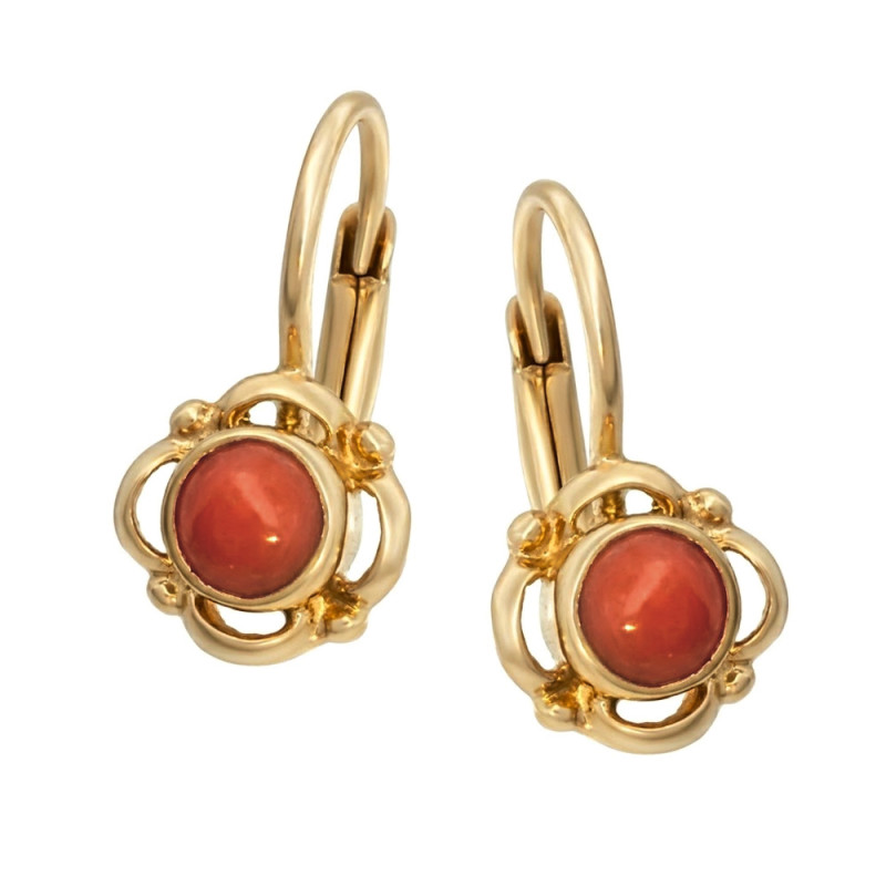 Zlaté goralské náušnice s korálem ryzost 585 | iSezam.cz