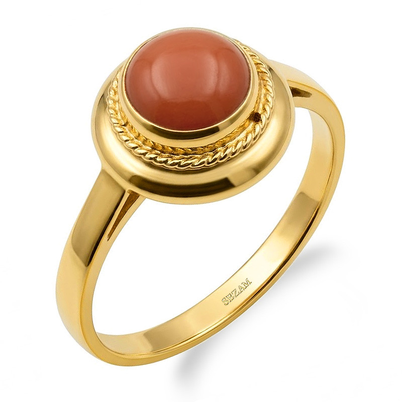Objevte jedinečný zlatý hornický prsten s přírodním korálem (ryzost 585). Elegantní design s tradičními motivy. Perfektní dárek 