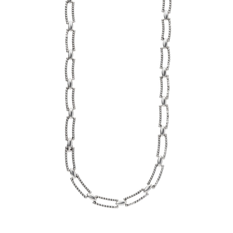 Objevte elegantní stříbrný náhrdelník (925) s moderním geometrickým designem a oxidovaným rámečkem. Ideální dárek pro každou žen