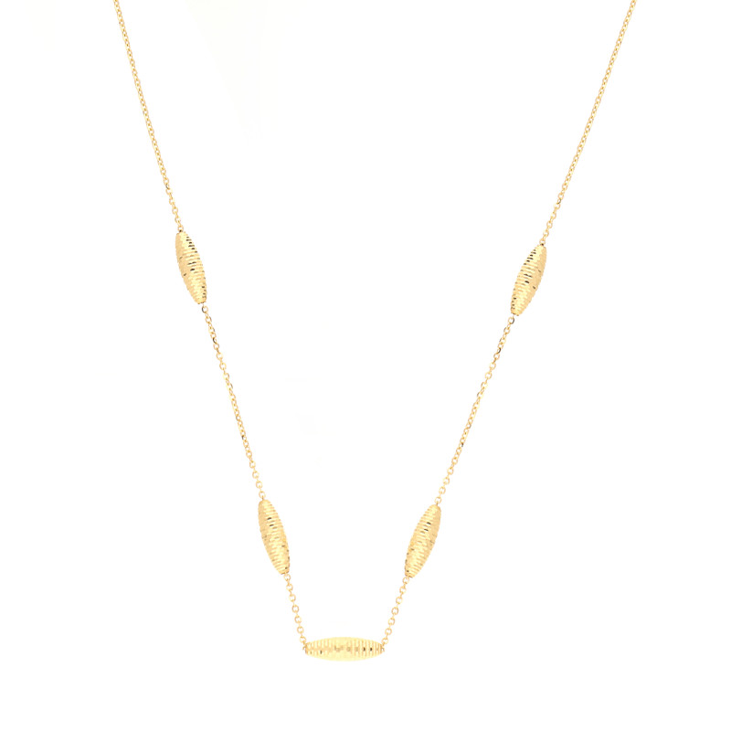 Objevte elegantní zlatý náhrdelník 14k s diamantovanými fazolkami od Jubiler Sezam. Jemný design, nastavitelná délka. Ideální dá