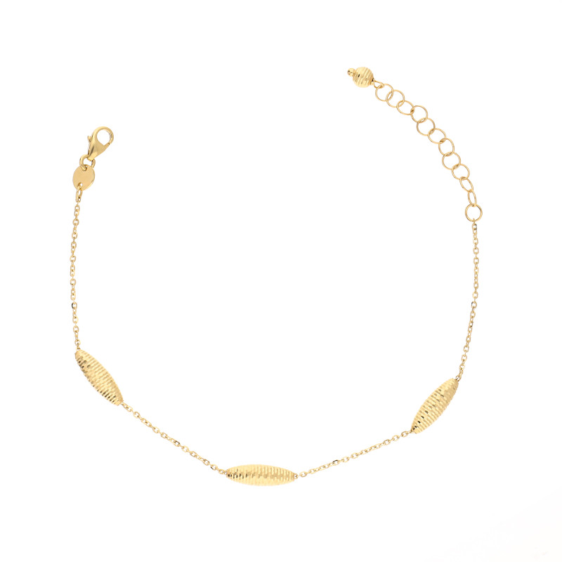Elegantní zlatý náramek 585 (14k) s jedinečnými fasetovanými fazolkami na jemném řetízku. Praktické zapínání s prodloužením. Per