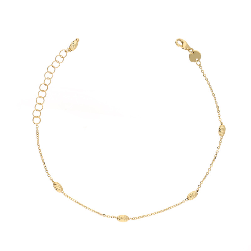 Objevte stylový zlatý náramek (14k) s rolo řetízkem a diamantovanými fazolkami. Perfektní pro každý den i speciální příležitosti