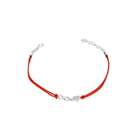 Stříbrný náramek 925 infinity se srdcem, červená šňůrka