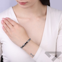Náramek z hematitu v grafitové barvě, diamantované kuličky stříbro 925