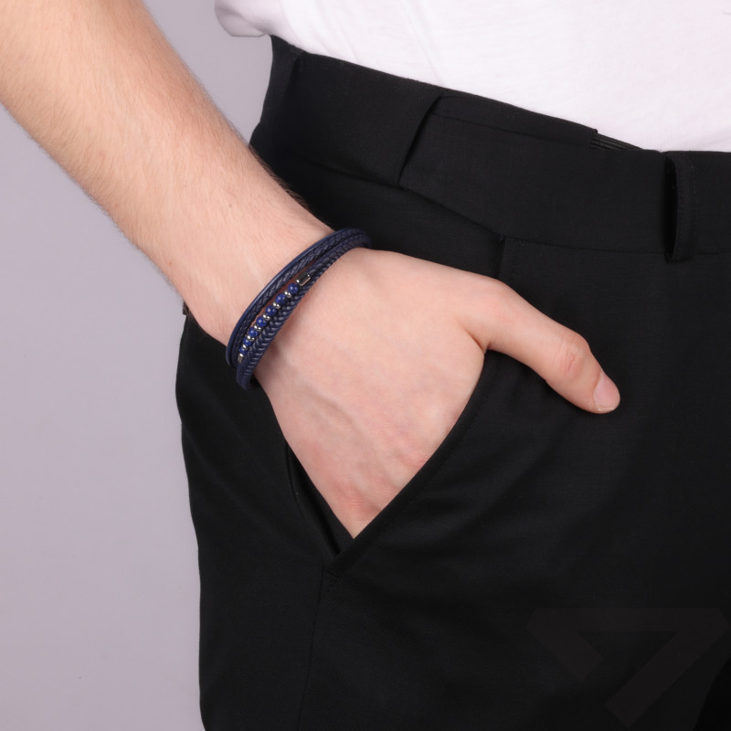 Ocelový náramek z modré kůže