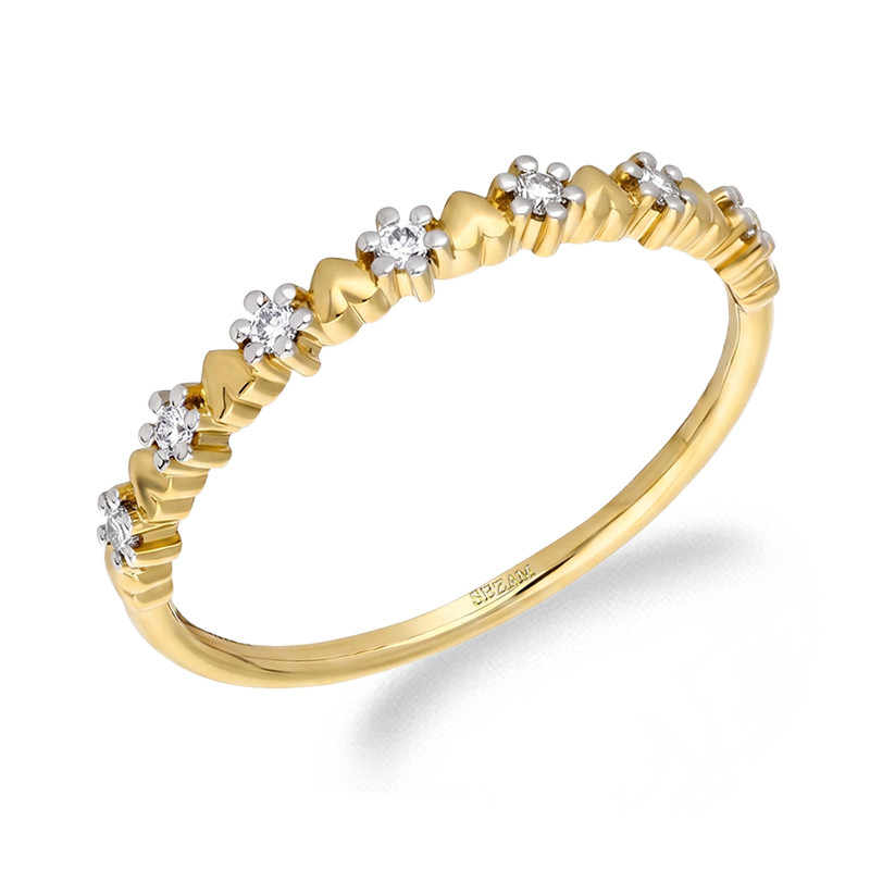 Zlatý zásnubní prsten se srdíčky a diamanty 0,11ct | iSezam.cz