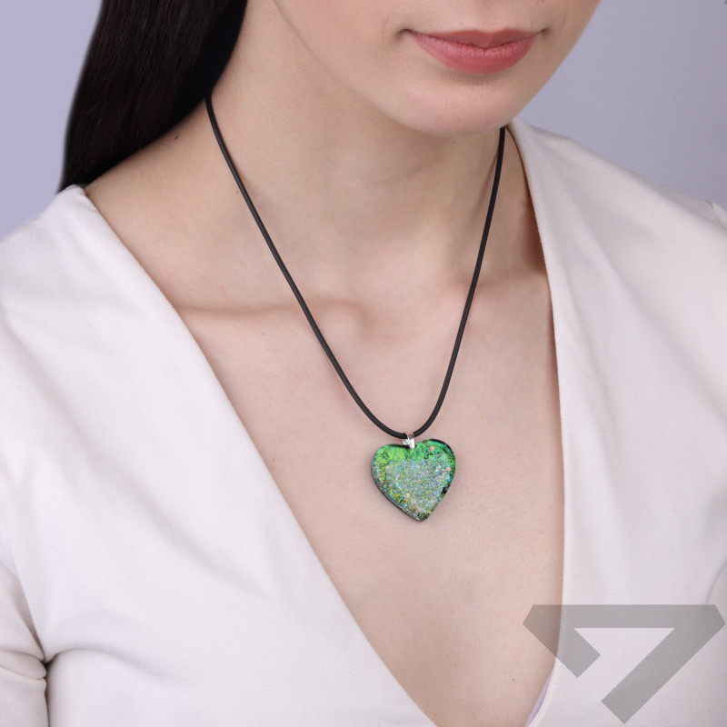 Srdíčko z Muránského skla HEART, klůcko ze stříbra 925