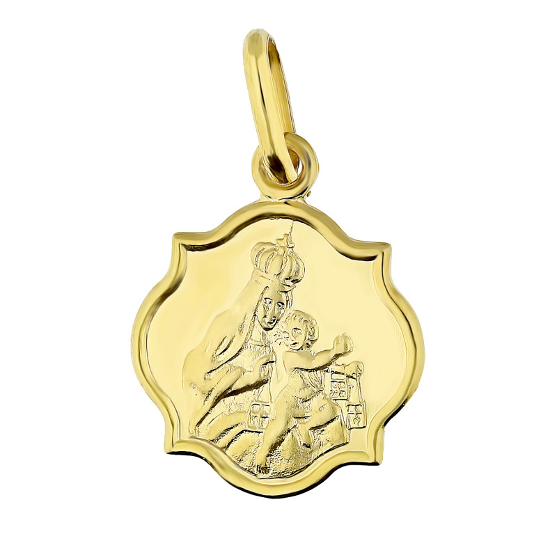 Zlatý medailonek ve tvaru soudku s náboženským motivem. Ideální jako dárek. Vyroben ze zlata 585.