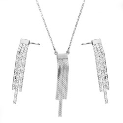 Objevte elegantní sadu šperků ze stříbra ryzosti 925. Moderní design, náhrdelník a náušnice s trojitou páskou. Ideální dárek. Na