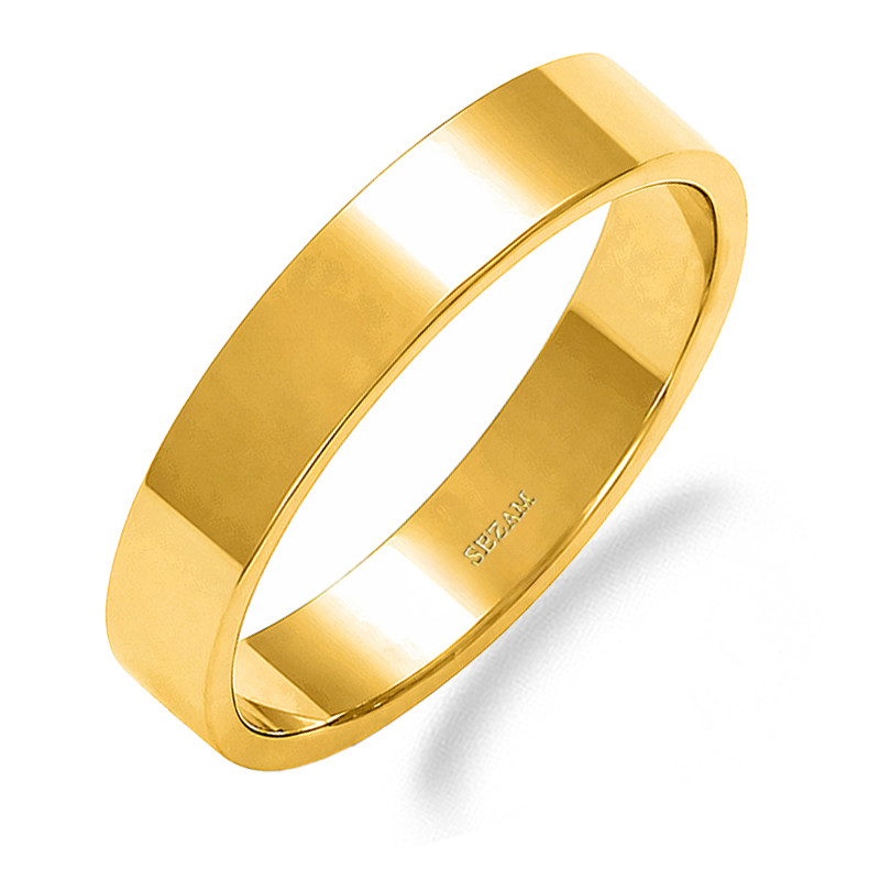 Objevte minimalistické zlaté snubní prsteny ze zlata 585 (14k) s plochým profilem 4 mm. Na zakázku, s gravírováním. Rychlé dodán