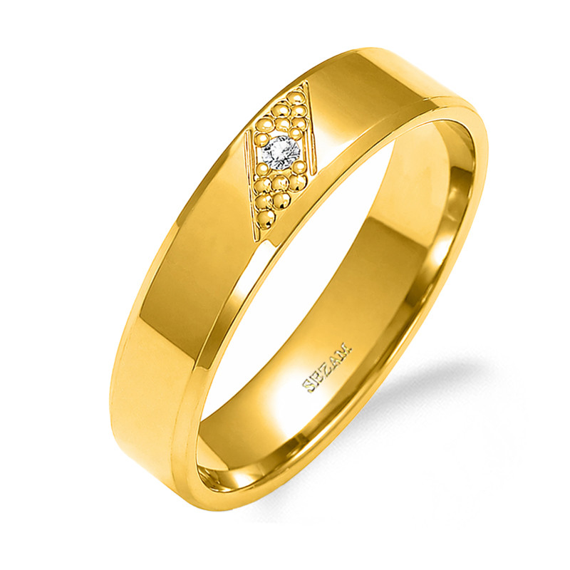 Zlatý snubní prsten 585 s fazetou a zirkonem | iSezam.cz