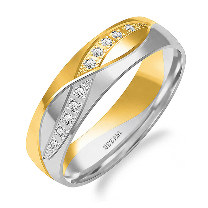 Snubní prsten zlatý 585 dvoubarevný s diamanty | iSezam.cz