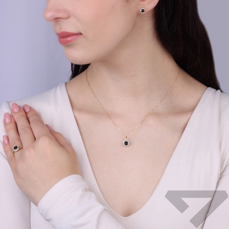 Zlaté náušnice s černými acháty a diamanty 0,08 ct, zlato 585