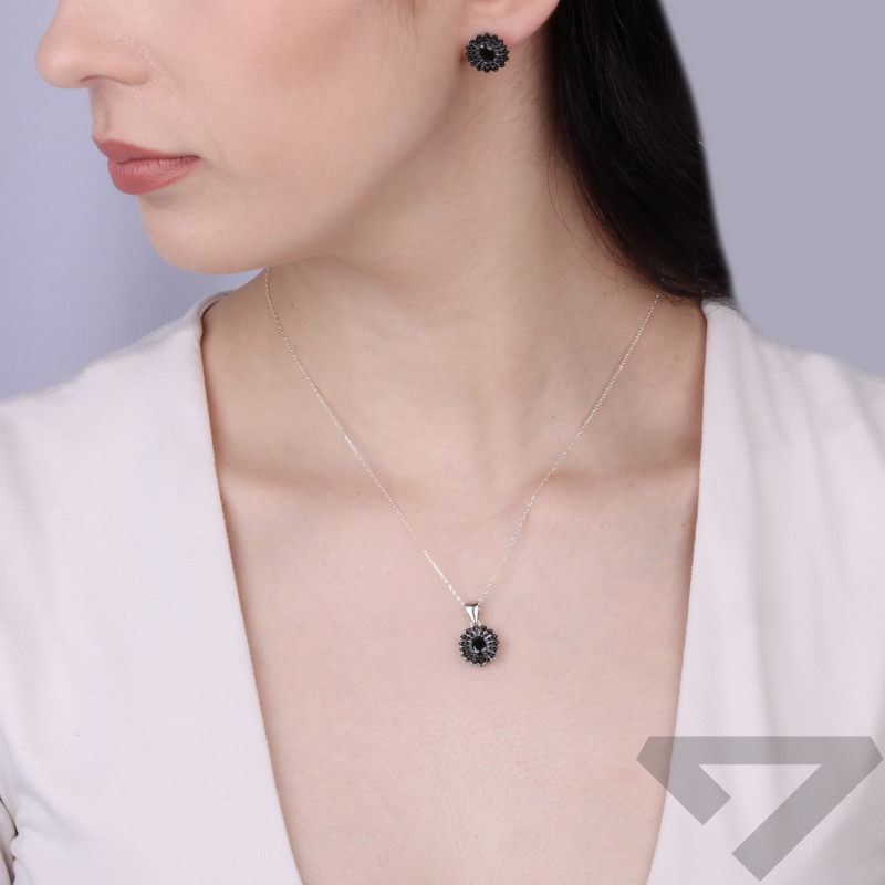 Markýza květ čirý zirkon černý/šroubek HS2695 ROD Ag 925