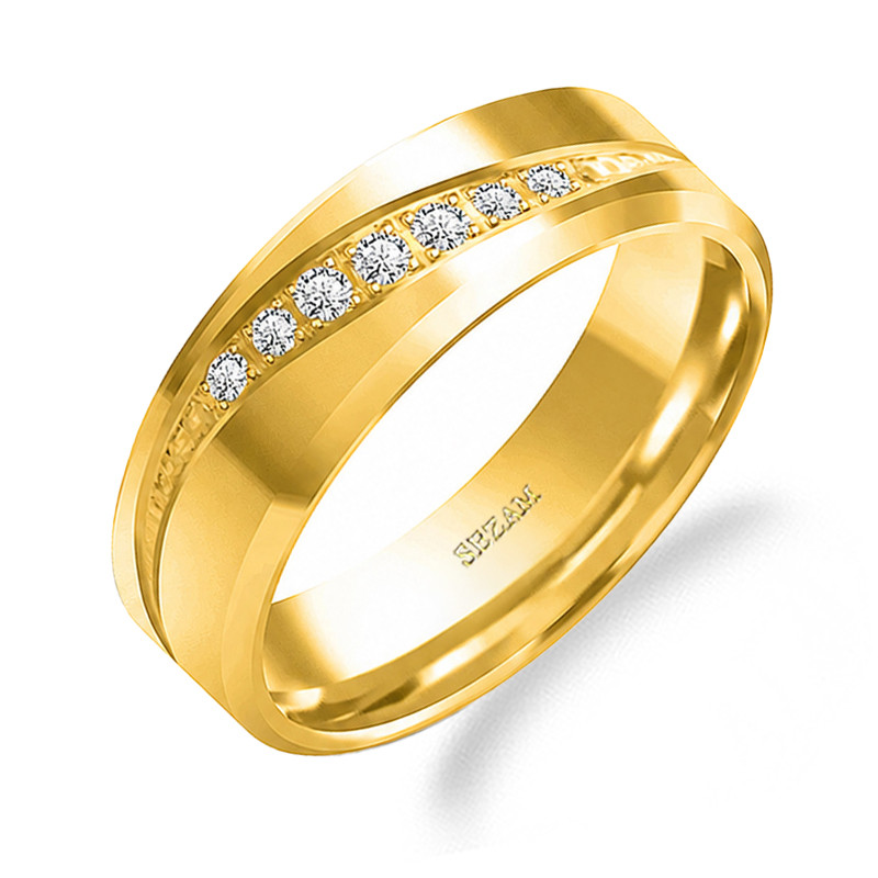 Elegantní snubní prsten ze zlata 585 s laboratorními diamanty. Moderní design, gravírování zdarma. Vlastní výroba. Objednejte ny
