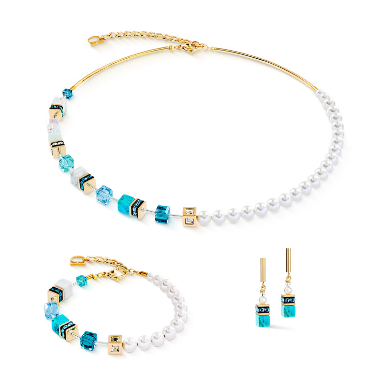 Náušnice Coeur de Lion z tyrkysovými kostkami GeoCUBE a perličkami Swarovski 5086210616
