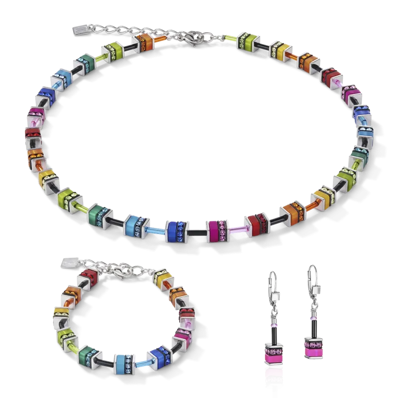 Náhrdelník Coeur de Lion z krystalů GeoCUBE Multicolour z nerezové oceli 4409101500