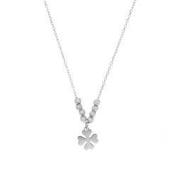 Stříbrný náhrdelník čtyřlístek destička a kuličky diamondované, ryzost 925