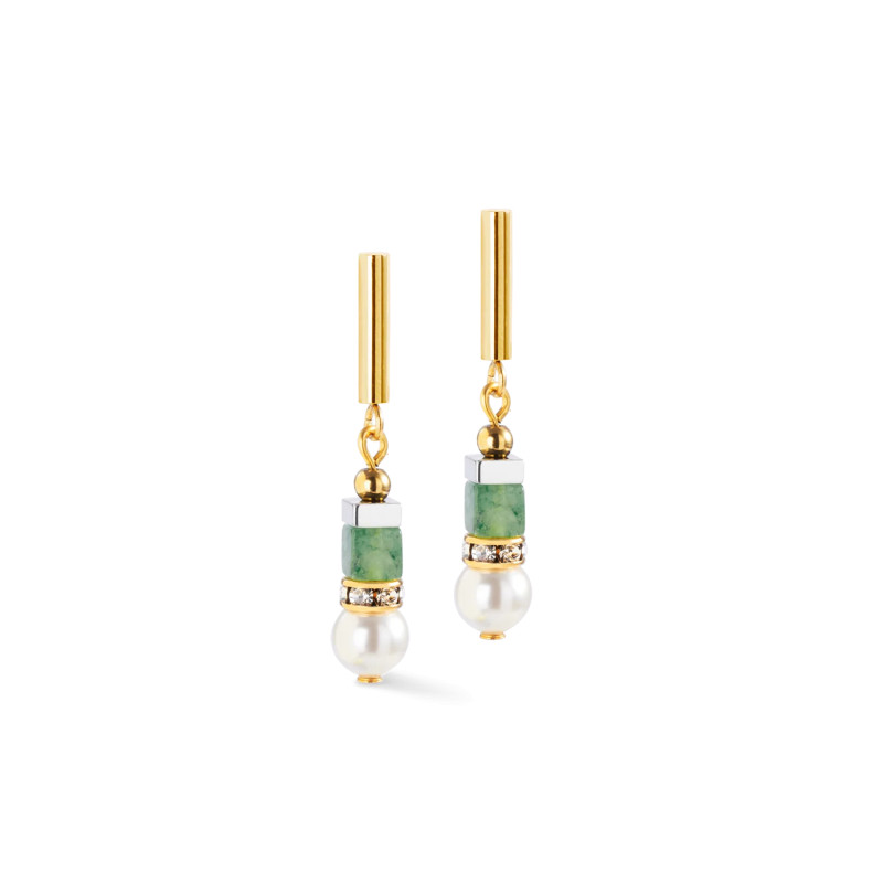 Náušnice COEUR DE LION z nerezové oceli se zeleným avanturínem a perlou Swarovski 4354210500