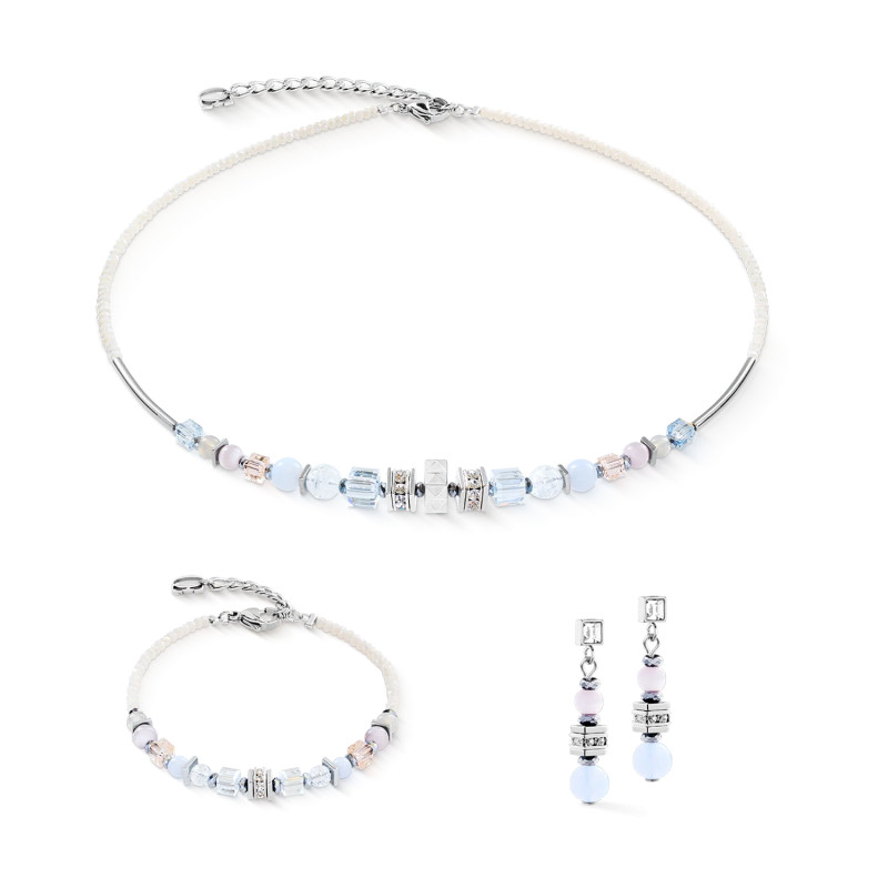 Naszyjnik stalowy Coeur de Lion z kamieniami i kryształami w kolorze Pastel-Silver 3023101039
