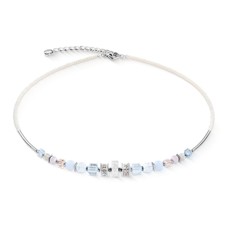 Naszyjnik stalowy Coeur de Lion z kamieniami i kryształami w kolorze Pastel-Silver 3023101039