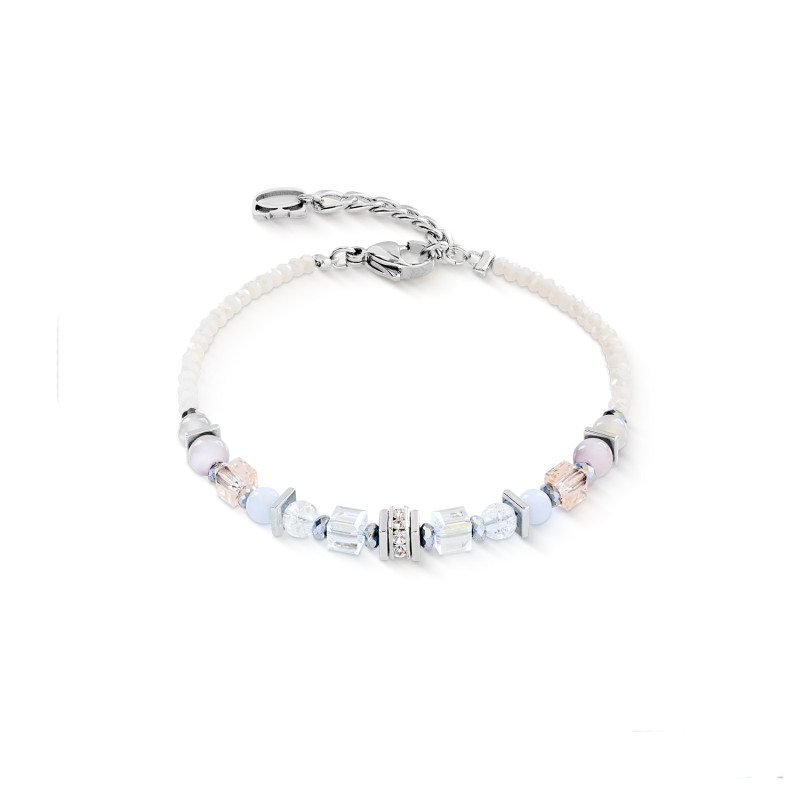Bransoletka stalowa Coeur de Lion z kamieniami i kryształami w kolorze Pastel-Silver 3023301039