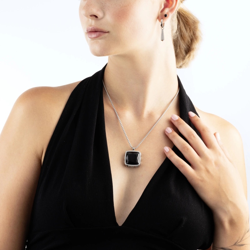Naszyjnik stalowy Coeur de Lion Black-Silver z onyksem 1200101317