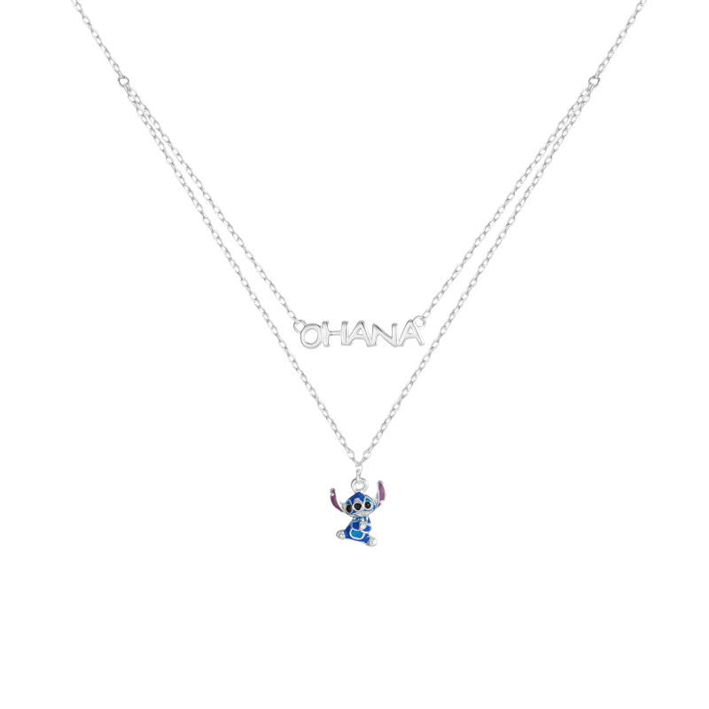 Naszyjnik dla dziecka Disney Stitch emalia kolorowa i napis OHANA, srebro 925