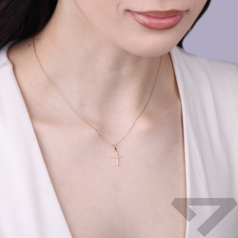 Krzyżyk gładki z diamentami 0,02 ct, złoto próby 585