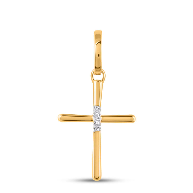 Krzyżyk gładki z diamentami 0,02 ct, złoto próby 585