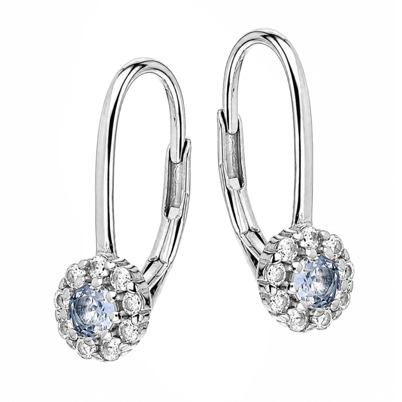 Kolczyki dla dziewczynki kwiatki z cyrkonią jasno niebieską, srebro 925