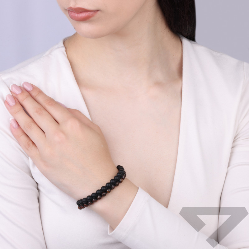 Bransoletka z kamieniem tiger eye i czarnym agatem, pleciona