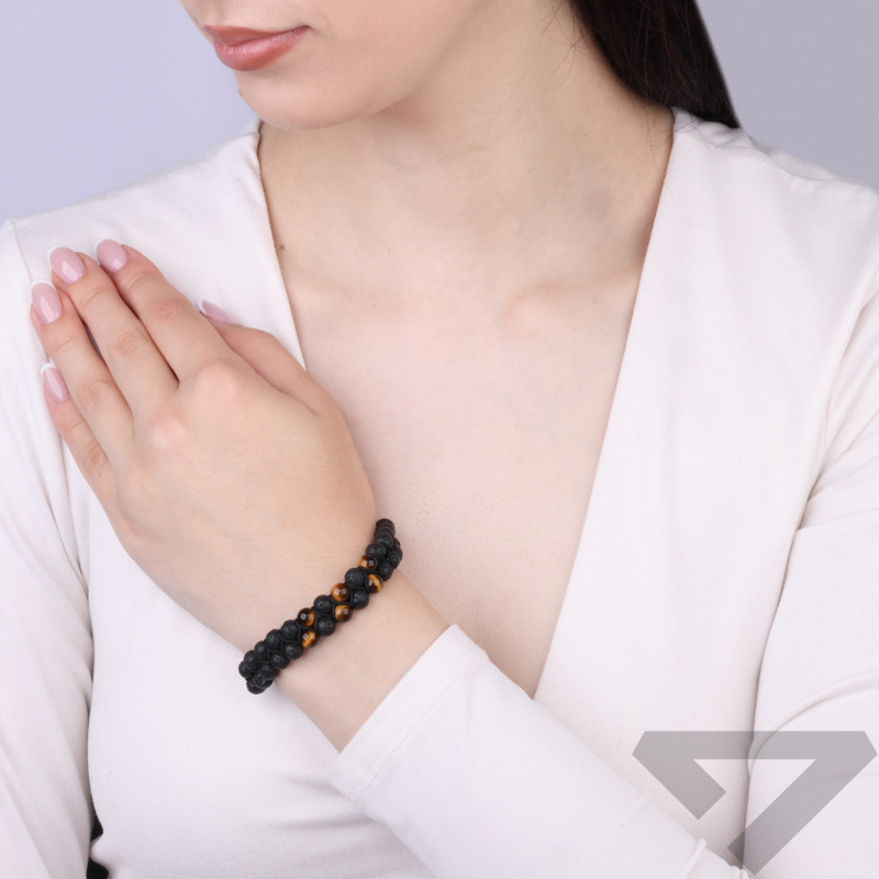 Bransoleta pleciona z tygrysim okiem i lawą