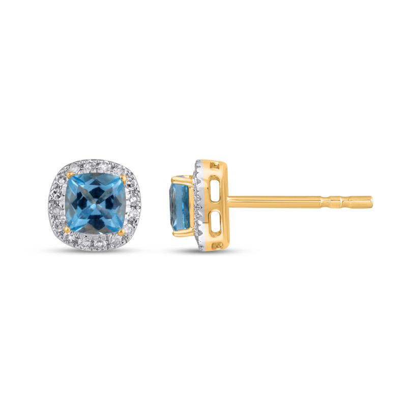 Kolczyki złote z topazem blue i diamentami, złoto 585