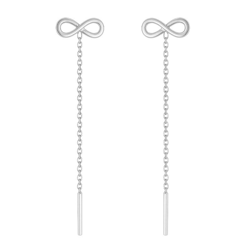 Objevte elegantní stříbrné visací náušnice s motivem nekonečna na řetízku Rolo. Symbol nadčasovosti a harmonie. Perfektní dárek 